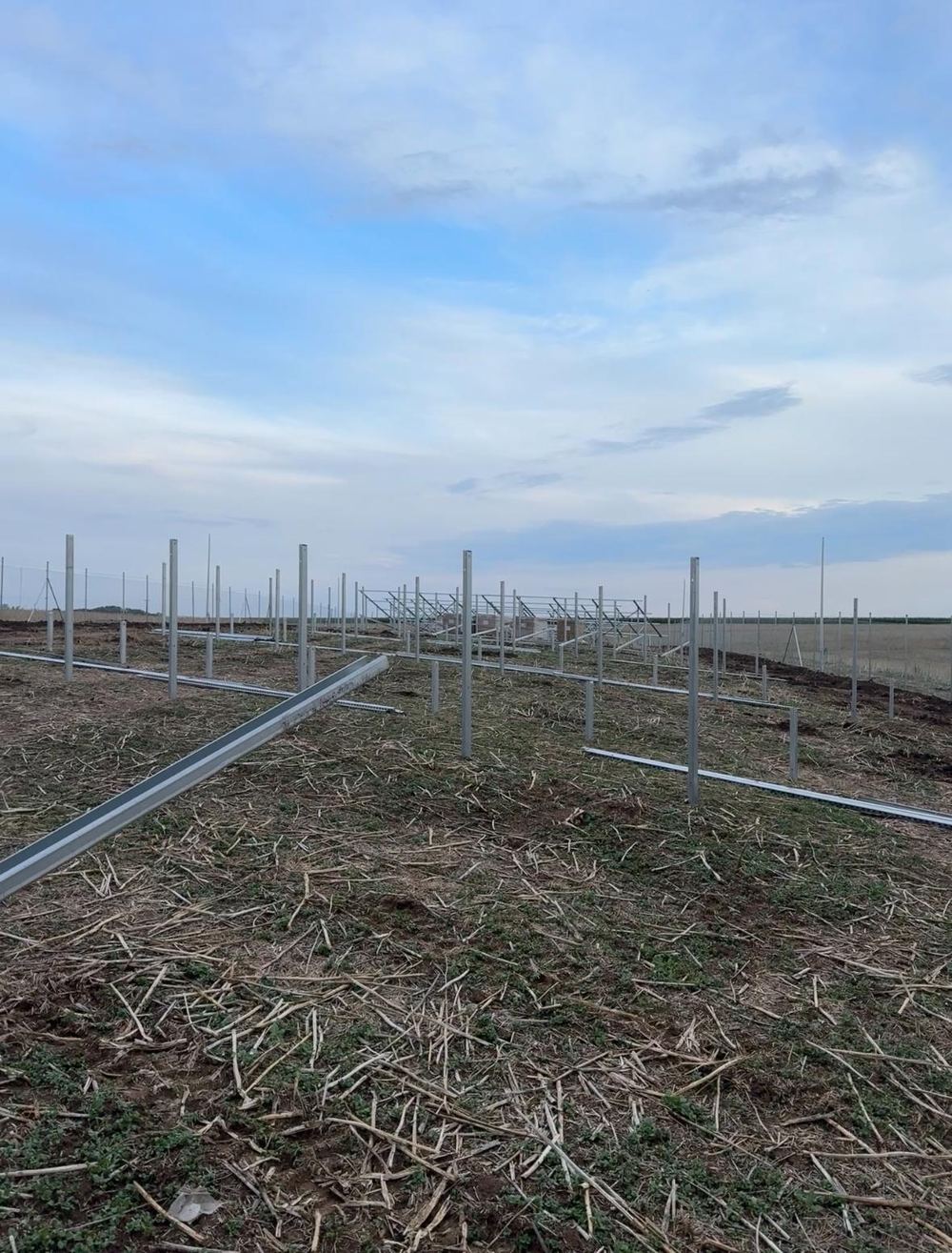 Stâlpi bătuți pregătiți pentru montarea structurii